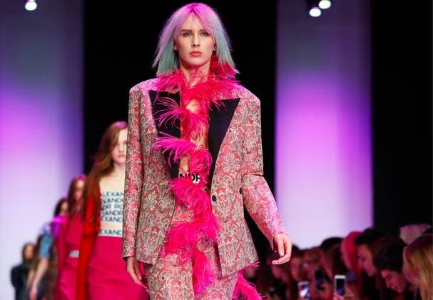 MOSCOW, RUSSIA - MARCH 12, 2017: Models showcase creations during a runway show for the Spring Summer 2017 collection by Russian fashion designer Alexandr Rogov on the opening day of the 2017 Mercedes-Benz Fashion Week Russia in the Manege Central Exhibition Hall. Artyom Geodakyan TASS  TS04400C