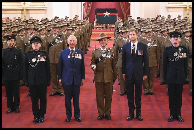 . 14 03 2017. London, United Kingdom. The Royal Gurkha service medals. Prince Charles, Prince of Wales and Prince Harry attend a medal presentation for The Royal Gurkha Rifles at Buckingham Palace on March 14, 2017 in London, England. 2017 marks the 40th anniversary of The Prince Of Wales as Colonel-in-Chief of The Royal Gurkha Rifles.  xi-Imagesx xPoolx IIM-14660-0004