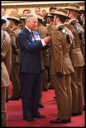 . 14 03 2017. London, United Kingdom. The Royal Gurkha service medals. Prince Charles, Prince of Wales attends a medal presentation for The Royal Gurkha Rifles at Buckingham Palace on March 14, 2017 in London, England. 2017 marks the 40th anniversary of The Prince Of Wales as Colonel-in-Chief of The Royal Gurkha Rifles.  xi-Imagesx xPoolx IIM-14660-0023