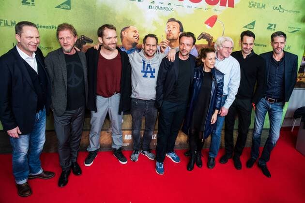 15.03.2017, Dettelbach, Mainfrankenplatz, Cineworld, Filmpremiere Lommbock, Foto: Produzent Tom Spieß mit den Darstellern und Regiseur Christian Zübert Copyright: HMBxMedia xLukasxSeufert