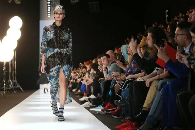 MOSCOW, RUSSIA - MARCH 15, 2017: A model showcases creations during a runway show for Russian fashion designer Yuri Pitenin s (Saint-Tokyo) collection at the 2017 Mercedes-Benz Fashion Week Russia at Manege Central Exhibition Hall. Anton Novoderezhkin TASS  TS0445E9