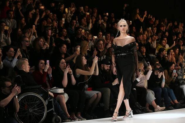 MOSCOW, RUSSIA - MARCH 16, 2017: A model showcases creations during a runway show for Russian fashion designer Yuri Pitenin s (Saint-Tokyo) collection at the 2017 Mercedes-Benz Fashion Week Russia at Manege Central Exhibition Hall. Anton Novoderezhkin TASS  TS0445F0