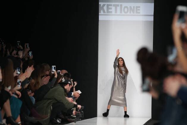 MOSCOW, RUSSIA - MARCH 15, 2017: Singer and fashion designer Keti Topuria attends a runway show for her collection at the 2017 Mercedes-Benz Fashion Week Russia at Manege Central Exhibition Hall. Anton Novoderezhkin TASS  TS044603