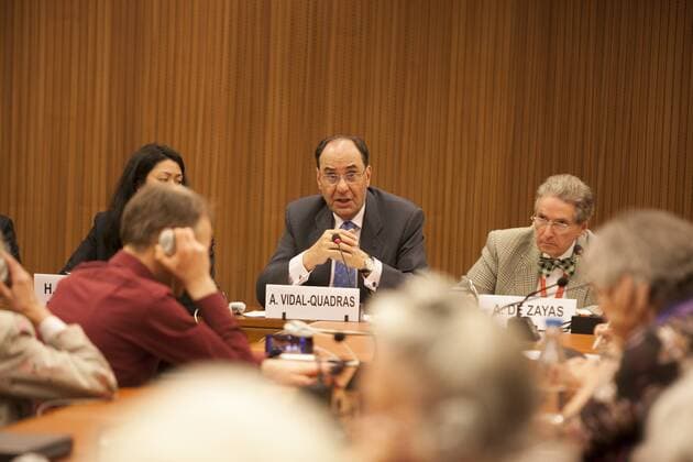 March 14, 2017 - Geneva, Switzerland - Alejo Vidal-Quadras, Former Vice-President of European Parliament and President of International Committee in Search of Justice(ISJ) at UN Geneva Head Quarter, Switzerland, on March 14, 2017. UN NGOs and experts called for international inquiry into the 1988 mass executions in Iran. Accountability needed to guarantee non-recurrence. Geneva Switzerland  - ZUMAn230 20170314_zaa_n230_561 Copyright: xSiavoshxHosseinix