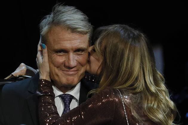 MOSCOW, RUSSIA - MARCH 18, 2017: Swedish-born Hollywood actor Dolph Lundgren (L) and German actress Nastassja Kinski at a ceremony to present BraVo international music awards at the Bolshoi Theatre. Mikhail Japaridze TASS  TS044C63