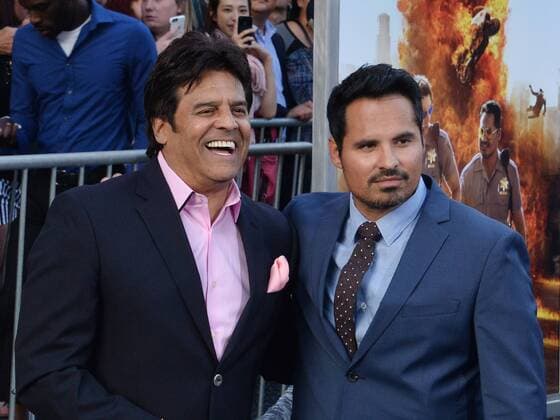 Cast member Michael Pena (R) and actor Erik Estrada attend the premiere of the motion picture comedy CHIPS at TCL Chinese Theatre in the Hollywood section of Los Angeles on March 20, 2017. Storyline: A rookie officer is teamed with a hardened pro at the California Highway Patrol, though the newbie soon learns his partner is really an undercover Fed investigating a heist that may involved some crooked cops.  LAP2017032003 JIMxRUYMEN