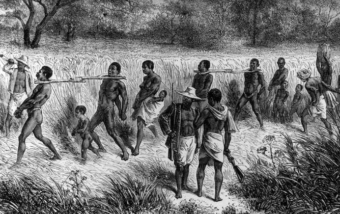 IMAGO History, Ende des afrikanischen Sklavenhandels und die Abschaffung der Sklaverei: 1807-1888 Slaves in convoy in West Africa, 1848 WorldxHistoryxArchive 917_05_WHA_092_0568