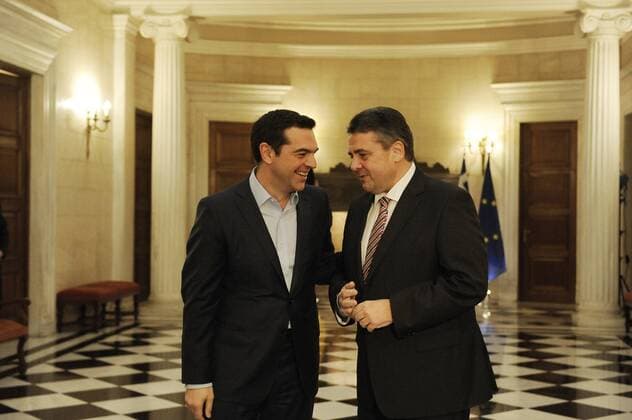 Bilder des Tages (170322) -- ATHENS, March 22, 2017 -- Greek Prime Minister Alexis Tsipras (L) meets with German Vice Chancellor and Foreign Minister Sigmar Gabriel in Athens, Greece on March 22, 2017. German Vice Chancellor and Foreign Minister Sigmar Gabriel on Wednesday called for more cooperation between all sides to conclude in April the second review of Greece s third bailout. ) GREECE-ATHENS-PM-GERMANY-VICE CHANCELLOR-MEETING MariosxLolos 