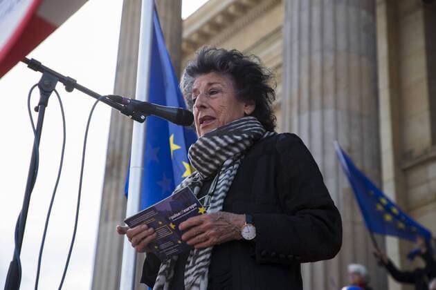 March 26, 2017 - Berlin, Germany - Journalist Lea Rosh (C) speaks during the 7th Pulse of Europe event in Berlin organized to demonstrate pro the EU at Gendarmenmarkt in the center of Berlin, Germany on March 26, 2017. The movement, which was born in 2016 after the results of the Brexit referendum and the election of U.S. President Donald Trump intends to be a pro-European counterpart to populists, nationalists, right-wing movements througout Europe and organized today several meetings in about 70 European cities. Berlin Germany  - ZUMAn230 20170326_zaa_n230_405 Copyright: xEmmanuelexContinix