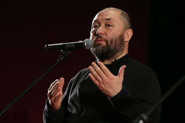 MOSCOW, RUSSIA - MARCH 29, 2017: Film producer Timur Bekmambetov speaks during the Moscow premiere of Russian film director Dmitriy Kiselev s First Time drama film about the first ever spacewalk performed by Soviet cosmonaut Alexei Leonov at the KARO 11 Oktyabr Cinema. Anton Novoderezhkin TASS  TS0460A8