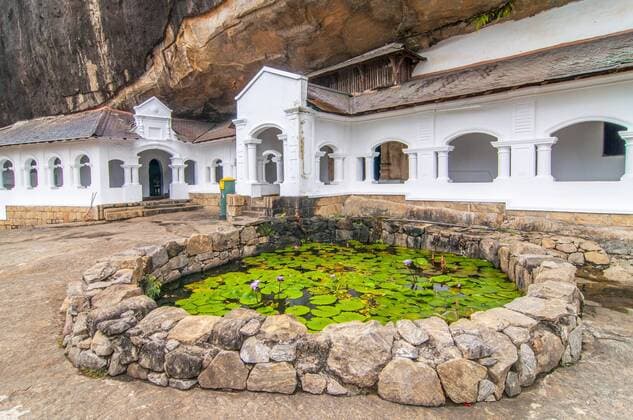 Entrance to Dambulla Golden Temple the largest and best-preserved cave temple complex in Sri Lanka  BEW1CD3CC43