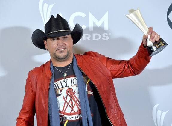 Recording artist Jason Aldean, winner of the Entertainer of the Year award appears backstage during the 52nd annual Academy of Country Music Awards held at T-Mobile Arena in Las Vegas, Nevada on April 2, 2017. The show will be telecast live on CBS.  LVP20170402326 JIMxRUYMEN