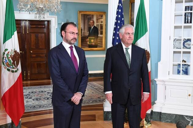 April 5, 2017 - Washington, DC, United States of America - U.S. Secretary of State Rex Tillerson stands with Mexican Foreign Secretary Luis Videgaray prior to their bilateral meeting at the Department of State April 5, 2017 in Washington, D.C. Washington United States of America - ZUMAp138 20170405_zaa_p138_001 Copyright: xGlenxJohnsonx