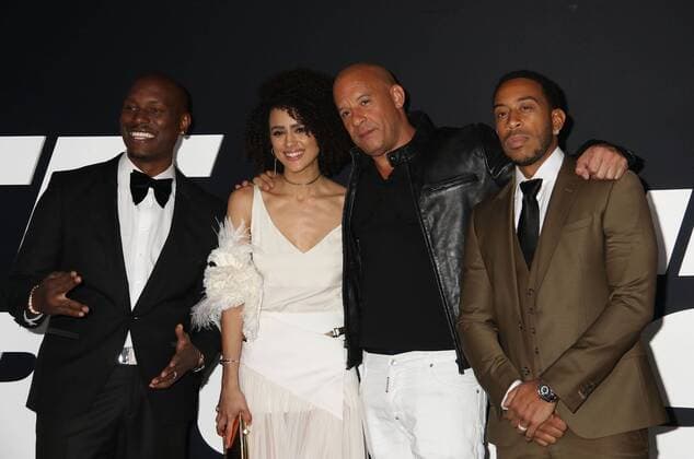 April 8, 2017 - New York, New York, U.S. - Actors TYRESE GIBSON, NATHALIE EMMANUEL, VIN DIESEL and CHRIS LUDACRIS BRIDGES attend the New York Premiere of The Fate of the Furious held at Radio City Music Hall, New York U.S. - ZUMAk03_ 20170408_zaf_k03_261 Copyright: xNancyxKaszermanx