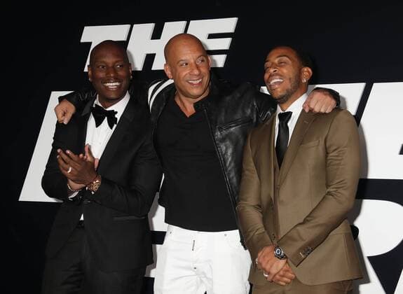 April 8, 2017 - New York, New York, U.S. - Actors TYRESE GIBSON, VIN DIESEL and CHRIS LUDACRIS BRIDGES attend the New York Premiere of The Fate of the Furious held at Radio City Music Hall, New York U.S. - ZUMAk03_ 20170408_zaf_k03_267 Copyright: xNancyxKaszermanx