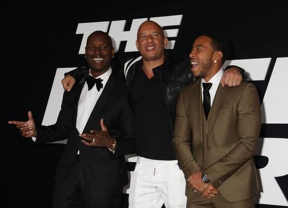 April 8, 2017 - New York, New York, U.S. - Actors TYRESE GIBSON, VIN DIESEL and CHRIS LUDACRIS BRIDGES attend the New York Premiere of The Fate of the Furious held at Radio City Music Hall, New York U.S. - ZUMAk03_ 20170408_zaf_k03_252 Copyright: xNancyxKaszermanx