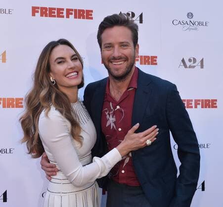Cast member Armie Hammer and his wife, actress Elizabeth Chambers attend the premiere of the motion picture crime thriller Free Fire at the ArcLight Cinema Dome in the Hollywood section of Los Angeles on April 13, 2017. Storyline: Set in Boston in 1978, a meeting in a deserted warehouse between two gangs turns into a shootout and a game of survival.  LAP2017041301 JIMxRUYMEN