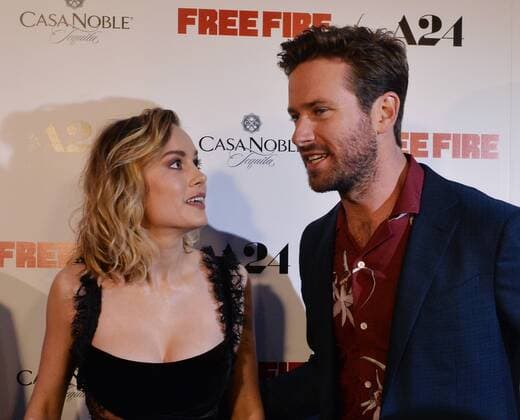 Cast members Brie Larson and Armie Hammer attend the premiere of the motion picture crime thriller Free Fire at the ArcLight Cinema Dome in the Hollywood section of Los Angeles on April 13, 2017. Storyline: Set in Boston in 1978, a meeting in a deserted warehouse between two gangs turns into a shootout and a game of survival.  LAP2017041332 JIMxRUYMEN