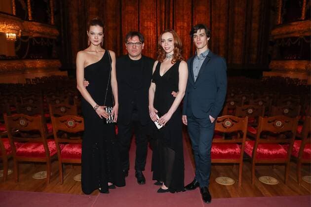 MOSCOW, RUSSIA - APRIL 17, 2017: Ballet dancer Anna Isayeva, Russian film director Valery Todorovsky, Margarita Simonova, principal dancer of Warsaw s Grand Theatre, and Andrei Sorokin, former principal dancer of the Yekaterinburg State Academic Opera and Ballet Theatre, from left, at the premiere of Valery Todorovsky s Bolshoi drama film about ballet, at the Bolshoi Theatre. Valery Sharifulin TASS  TS04886E