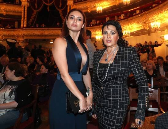 MOSCOW, RUSSIA - APRIL 17, 2017: TV presenter and rhythmic gymnast Lyasan Utyasheva (L) and Irina Viner-Usmanova, head coach of the Russian national rhythmic gymnastics team, president of the Russian Rhythmic Gymnastics Federation, at the premiere of Valery Todorovsky s Bolshoi drama film about ballet, at the Bolshoi Theatre. Valery Sharifulin TASS  TS048895