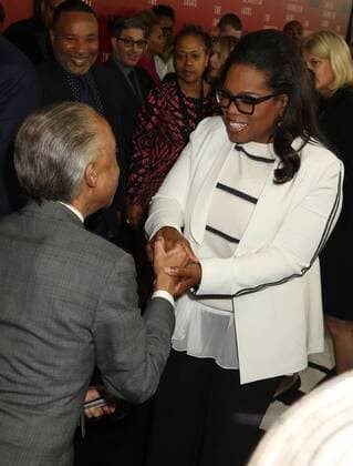 April 18, 2017 - New York, New York, U.S. - REV. AL SHARPTON kneels in front of OPRAH WINFREY at the New York Premiere of The Immortal Life of Henrietta Lacks held at the SVA Theater. New York U.S. - ZUMAk03_ 20170418_zaf_k03_073 Copyright: xNancyxKaszermanx