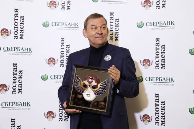 MOSCOW, RUSSIA - APRIL 19, 2017: Bolshoi Theatre Director Vladimir Urin poses with an award for Opera Best Production for Rodelinda at the 2017 Golden Mask award ceremony at the Stanislavsky and Nemirovich-Danchenko Moscow Music Theatre. Artyom Geodakyan TASS  TS048E0A