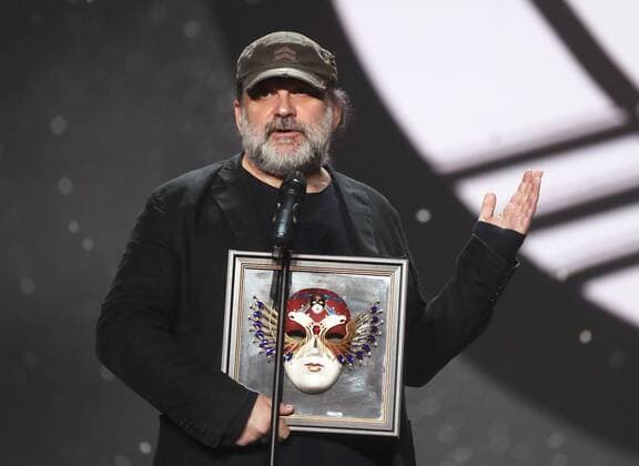 MOSCOW, RUSSIA - APRIL 19, 2017: St Petersburg s Bolshoi Drama Theatre Artistic Director Andrei Moguchy accepts an award for Drama Best Director for The Storm, Bolshoi Drama Theatre, St Petersburg, at the 2017 Golden Mask award ceremony at the Stanislavsky and Nemirovich-Danchenko Moscow Music Theatre. Valery Sharifulin TASS  TS048E1C