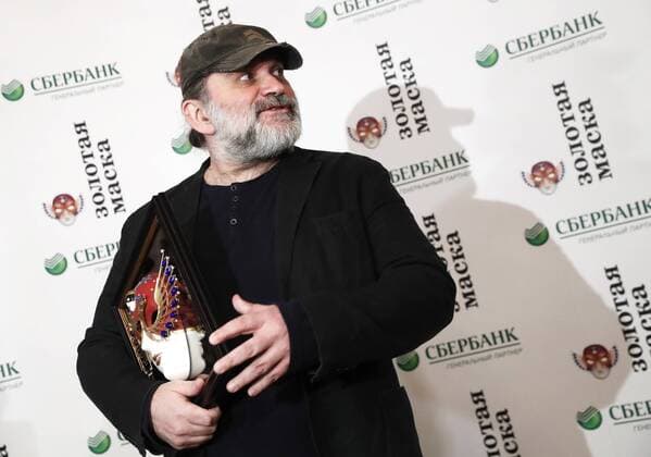 MOSCOW, RUSSIA - APRIL 19, 2017: St Petersburg s Bolshoi Drama Theatre Artistic Director Andrei Moguchy poses with an award for Drama Best Director for The Storm, Bolshoi Drama Theatre, St Petersburg, at the 2017 Golden Mask award ceremony at the Stanislavsky and Nemirovich-Danchenko Moscow Music Theatre. Artyom Geodakyan TASS  TS048E22