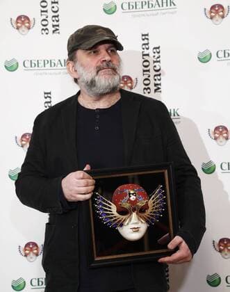 MOSCOW, RUSSIA - APRIL 19, 2017: St Petersburg s Bolshoi Drama Theatre Artistic Director Andrei Moguchy poses with an award for Drama Best Director for The Storm, Bolshoi Drama Theatre, St Petersburg, at the 2017 Golden Mask award ceremony at the Stanislavsky and Nemirovich-Danchenko Moscow Music Theatre. Artyom Geodakyan TASS  TS048E23