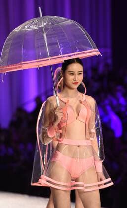 April 19, 2017 - Shenzhen, Shenzhen, China - Shenzhen, CHINA-April 19 2017: (EDITORIAL USE ONLY. CHINA OUT) A model presents one piece of Oleno creation during the 2017 China (Shenzhen) International Brand Underwear Fair in south China s Shenzhen, April 19th, 2017. Shenzhen China  - ZUMAs145 20170419_zaa_s145_203 Copyright: xOuxJinweix