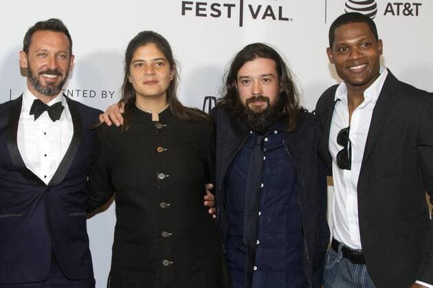 Actors Ettore D Alessandro (L) and Algenis Perez Soto (R) pose with directors Laura Amelia Guzman (2L) and Israel Cardenas (2R) during the premiere of the film Samba on the first day of the Tribeca Film Festival in New York, United States, 20 April 2017. PREMIERE OF THE FILM SAMBA DURING THE FIRST DAY OF THE TRIBECA FESTIVAL !ACHTUNG: NUR REDAKTIONELLE NUTZUNG!  Copyright: xMiguelxRajmilx NYC005 20170421-636283381677839522