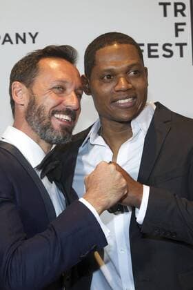Actors Ettore D Alessandro (L) and Algenis Perez Soto (R) pose during the premiere of the film Samba on the first day of the Tribeca Film Festival in New York, United States, 20 April 2017. PREMIERE OF THE FILM SAMBA DURING THE FIRST DAY OF THE TRIBECA FESTIVAL !ACHTUNG: NUR REDAKTIONELLE NUTZUNG!  Copyright: xMiguelxRajmilx NYC005 20170421-636283381707167522