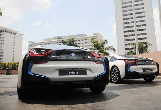 April 20, 2017 - Jakarta, Jakarta, Indonesia - A BMW i8 is seen on the street in Jakarta, Indonesia, on April 20, 2017. BMW i8 Protonic Red Edition is the only unit in Indonesia will be submitted to the first owner. This model was created BMW in exclusive hybrid car performance each country only gets a share of one unit. Jakarta Indonesia  - ZUMAn230 20170420_zaa_n230_244 Copyright: xDasrilxRoszandix