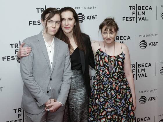 Grace Dunham, Laurie Simmons and Lena Dunham arrive on the red carpet at the My Art screening during the 2017 Tribeca Film Festival at Cinepolis Chelsea on April 22, 2017 in New York City.  NYP20170422133 JOHNxANGELILLO