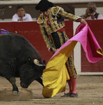 Mexican Bullfighter Arturo Macías performs with his third bull of the afternoon Dentro del Corazon , 515 Kg., during the fifth corrida of the National Fair of San Marcos 2017 in Aguascalientes, Mexico, 25 April 2017. National Fair of San Marcos 2017 !ACHTUNG: NUR REDAKTIONELLE NUTZUNG!  Copyright: xMarioxGuzmánx MEX18 20170426-636287810396684071