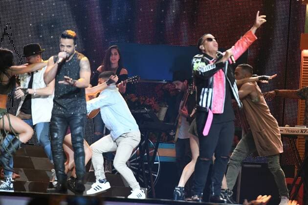 Latin artist Daddy Yankee (R) and Luis Fonsi perform during the 2017 Billboard Latin Music Awards and Show at the Bank United Center, University of Miami, Miami, Florida on April 27, 2017.  MIA201704272693 GARYxIxROTHSTEIN