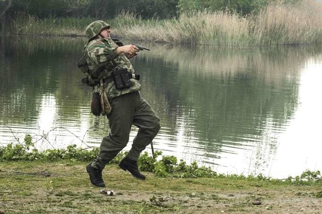 April 29, 2017 - Sofia, Bulgaria - Reenactment near Sofia, Bulgaria, on 29 April 2017 of the Battle of the Transdanubian Hills during the World War II, a defensive operation of the Bulgarian Army against German Wehrmacht forces who were trying to capture the north bank of the Drava river. Sofia Bulgaria  - ZUMAn230 20170429_zaa_n230_766 Copyright: xHristoxVladevx