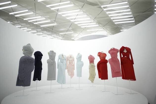 Fashion is on display at a press preview for for Rei Kawakubo Comme des Garcons: Art of the In-Between at The Metropolitan Museum hours before the Met Gala in New York City on May 1, 2017. The exhibition presents the work of six designer teams including Eckhaus Latta and Alexa Karolinski, ens¾mble, Lucy Jones, Ryohei Kawanishi, Henrik Vibskov, and SSAW Magazine.  NYP20170501525 JOHNxANGELILLO