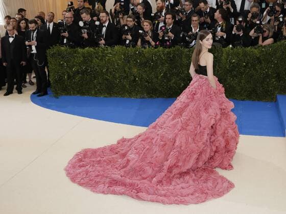 Laura Osnes arrives on the red carpet at the Costume Institute Benefit at The Metropolitan Museum of Art celebrating the opening of Rei Kawakubo Comme des Garcons: Art of the In-Between in New York City on May 1, 2017.  NYP20170501118 JOHNxANGELILLO