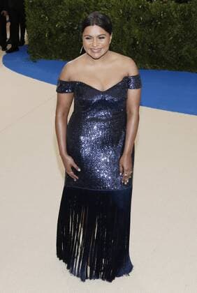 Mindy Kaling arrives on the red carpet at the Costume Institute Benefit at The Metropolitan Museum of Art celebrating the opening of Rei Kawakubo Comme des Garcons: Art of the In-Between in New York City on May 1, 2017.  NYP20170501126 JOHNxANGELILLO