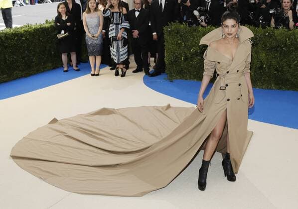 Priyanka Chopra arrives on the red carpet at the Costume Institute Benefit at The Metropolitan Museum of Art celebrating the opening of Rei Kawakubo Comme des Garcons: Art of the In-Between in New York City on May 1, 2017.  NYP20170501147 JOHNxANGELILLO