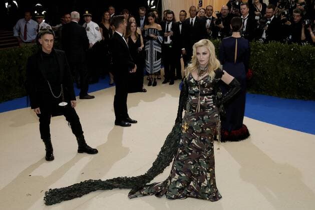Madonna arrives on the red carpet at the Costume Institute Benefit at The Metropolitan Museum of Art celebrating the opening of Rei Kawakubo Comme des Garcons: Art of the In-Between in New York City on May 1, 2017.  NYP20170501543 JOHNxANGELILLO