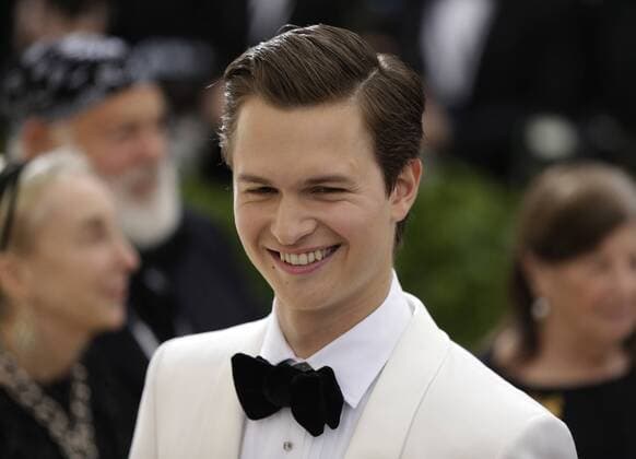 Ansel Elgort arrives on the red carpet at the Costume Institute Benefit at The Metropolitan Museum of Art celebrating the opening of Rei Kawakubo Comme des Garcons: Art of the In-Between in New York City on May 1, 2017.  NYP20170501198 JOHNxANGELILLO