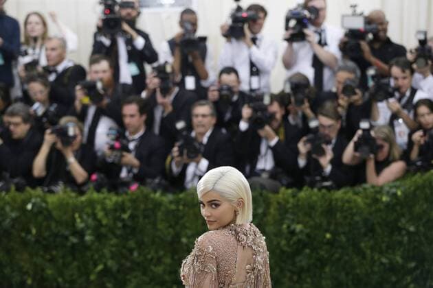 Kylie Jenner arrives on the red carpet at the Costume Institute Benefit at The Metropolitan Museum of Art celebrating the opening of Rei Kawakubo Comme des Garcons: Art of the In-Between in New York City on May 1, 2017.  NYP20170501630 JOHNxANGELILLO