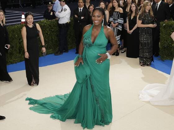 Serena Williams arrives on the red carpet at the Costume Institute Benefit at The Metropolitan Museum of Art celebrating the opening of Rei Kawakubo Comme des Garcons: Art of the In-Between in New York City on May 1, 2017.  NYP20170501596 JOHNxANGELILLO