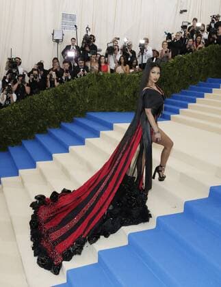Nicki Minaj arrives on the red carpet at the Costume Institute Benefit at The Metropolitan Museum of Art celebrating the opening of Rei Kawakubo Comme des Garcons: Art of the In-Between in New York City on May 1, 2017.  NYP20170501610 JOHNxANGELILLO