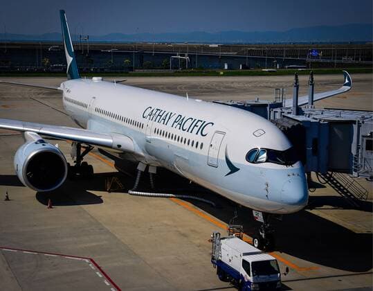 OSAKA, JAPAN - APRIL 28, 2017: A Cathay Pacific plane seen at Kansai International Airport. Yuri Smityuk TASS  TS04A262
