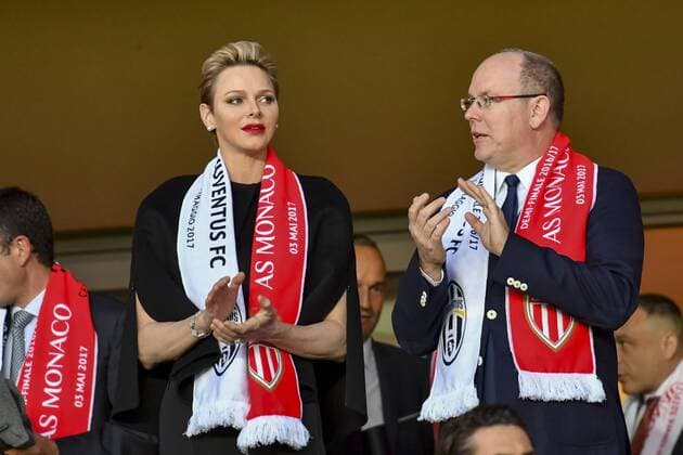 Albert II de Monaco et sa femme Charlene Wittstock CELEBRITES : AS Monaco vs Juventus de Turin - Ligue des champions - 1 2 finale - 03 05 2017 NorbertScanella Panoramic 