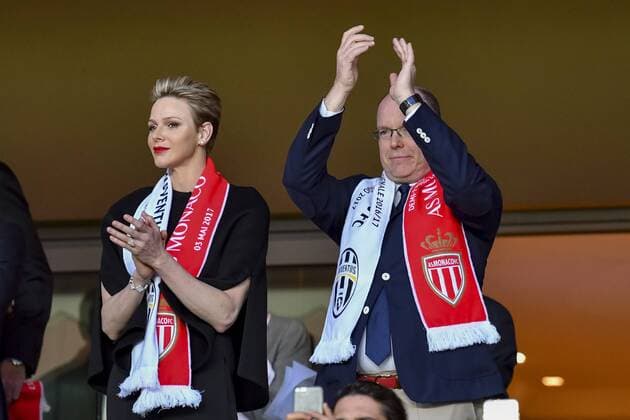 Albert II de Monaco et sa femme Charlene Wittstock CELEBRITES : AS Monaco vs Juventus de Turin - Ligue des champions - 1 2 finale - 03 05 2017 NorbertScanella Panoramic 