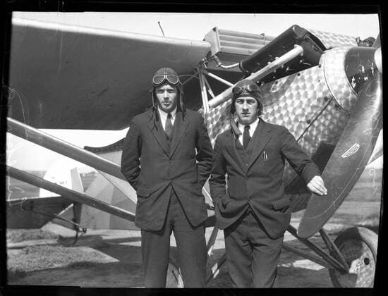 April 26, 2017 - San Diego, California, United States - March 1, 1927 -- San Diego, California. From left, Capt. Charles A. Lindbergh and B. Franklin Mahoney, president of the Ryan Airlines, in front of a Ryan monoplane of the type in which Lindbergh hopes to make his nonstop transatlantic flight. San Diego United States - ZUMAs44_ 20170426_zaf_s44_032 Copyright: xStanleyxAndrewsxJrx
